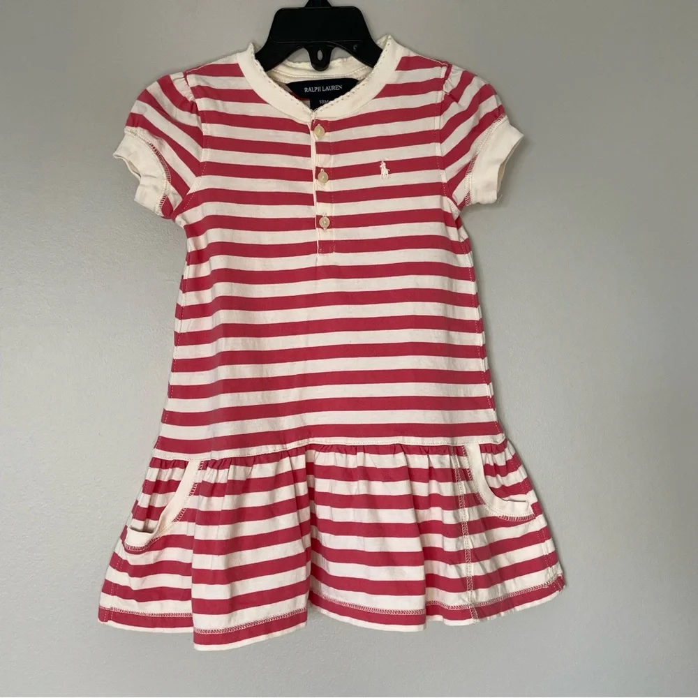 Ralph Lauren Pink Stripe Dress and Bloomers Set Size 18 mos.